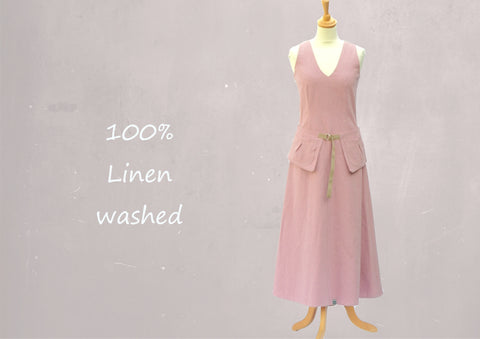 Linnen maxi jurk met losse heupband, Linen maxi dress with separate belt