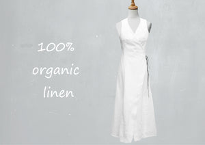 lange linnen overslag jurk  / linen maxi wrap dress