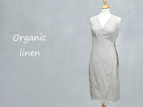 overslag jurkje van biologische linnen / linen wrap dress made of organic linen