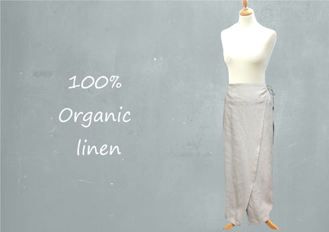 Lange overslag rok van biologische linnen / Long linen wrap skirt