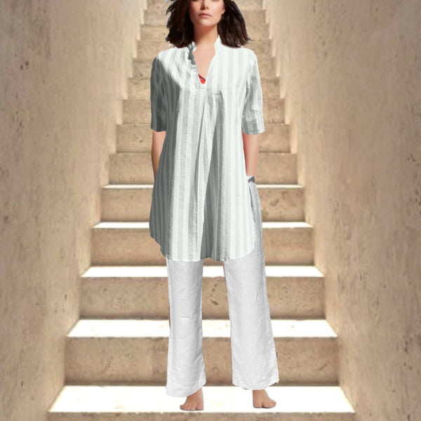 A-lijn blouse-jurk in streep dessin / striped A-line blouse-dress