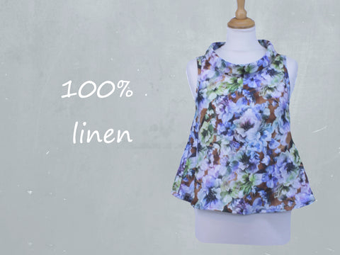 retro A-lijn blousje in linnen print  / printed linen retro A-line summer blouse