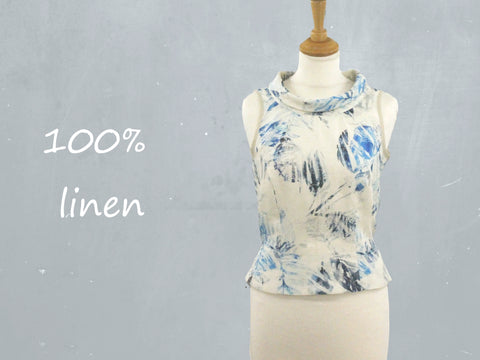 linnen print retro bloesje  / printed linen retro summer blouse