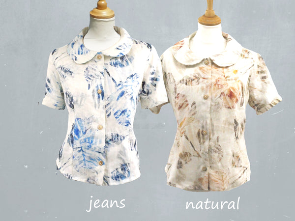 linnen print retro bloesje met rond kraagje /linen printed retro summer blouse