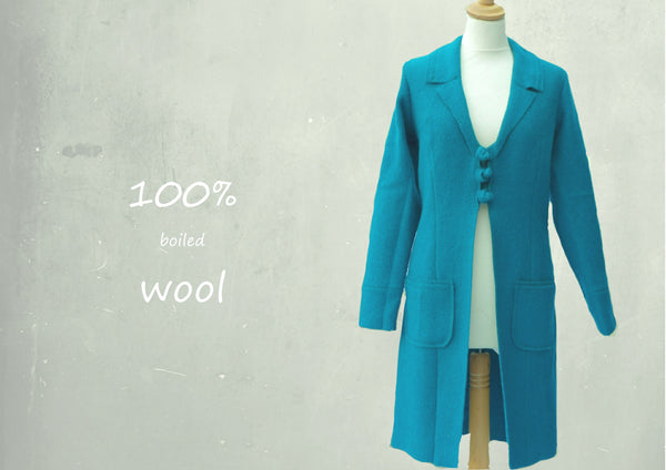 Lang vest-colbert van gekookte wol, boiled wool long vest-jacket